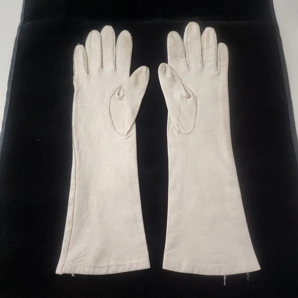 Vintage white kidskin leather opera-length gloves